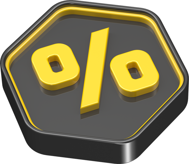 Coin percent in 3d render black and yellow